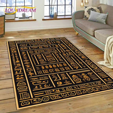 Ancient Egyptian Ideographic Sign Symbols Mythological Carpet Rug for Home Living Room Bedroom Sofa Doormat Decor,Non-slip Mat
