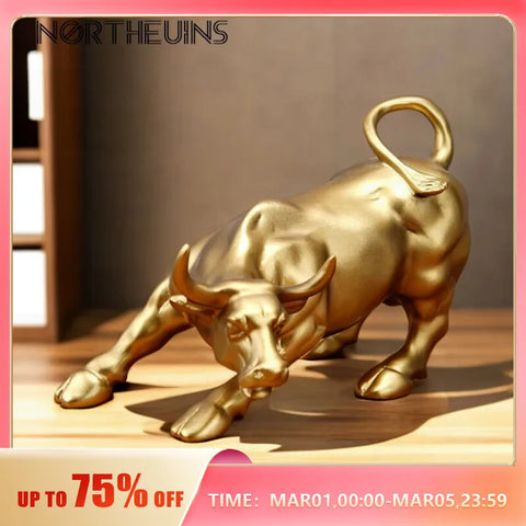 NORTHEUINS Wall Street Bull Market Resin Ornaments Feng Shui Fortune Statue Wealth Figurines For Office Interior Desktop Decor