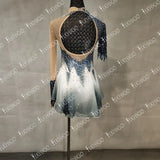 White Patchwork Figure Skating Dress Long Sleeve High Elasticity Women's Girls' Competition Ice Skating Wear for Kids Adults