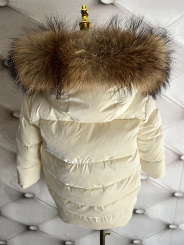 Down Jacket 2023 New Baby Boys Girls Long Thickening Fur Collar Childrens Clothing Soild Warm Striped Loose Hooded