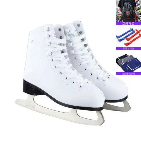 Genuine Leather Ice Figure Skates Comfortable with Blade Thicken  Kids PVC Warm Safe Waterproof Beginners Shoes