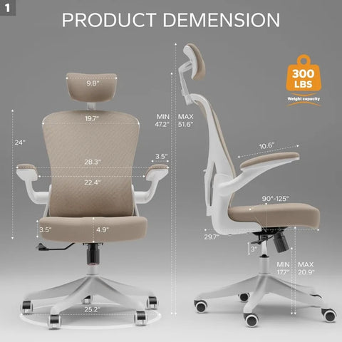 Ergonomic Office Chair Home Desk Office Chair with Adjustable Headrest & Cushion for Lumbar Support, High Back Computer Chair