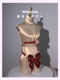 Original Red Velvet Genuine Leather Lingerie Butterfly Pearl Wear Sexy Corset Suit