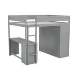 Wood Full Size Loft Bed with Wardrobes and 2-Drawer Desk with Cabinet, Sturdy Frame, Maximized Space, for Bedroom, Apartment