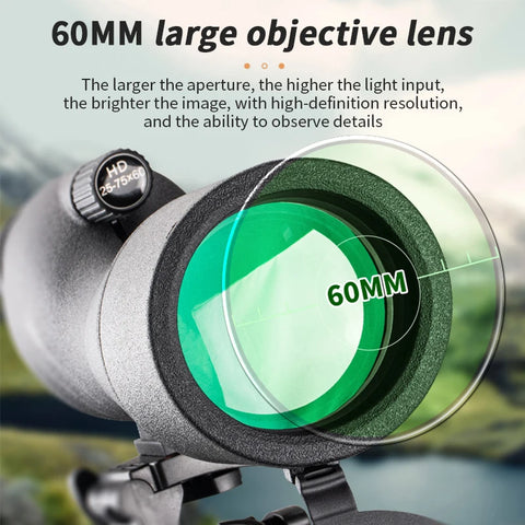 25-75x60 HD Spotting Scope Powerful Monocular Zoom Telescope BAK4 Prism Waterproof for Birdwatching Target Shooting Camping