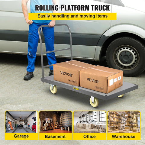 VEVOR Platform Truck 2000lbs Capacity Steel flatbed Tool Cart 47" L x 24" W x 32" H Flat Dolly Hand Trucks with 5" Nylon Casters