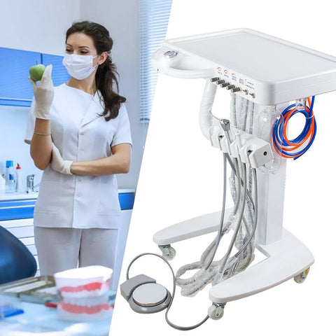 4 Hole Dental Portable Mobile Delivery Unit System Cart Treatment work Compressor 110 V 65L/Min