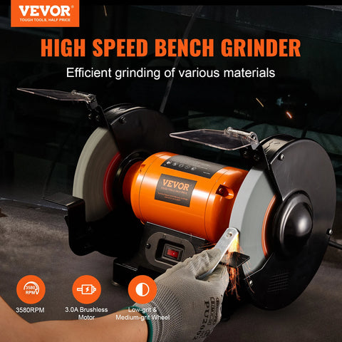 VEVOR 8 Inch Bench Grinder Variable Speed Multifunctional Polishing Grinding Machine Power Disc Polishing Tools for Household