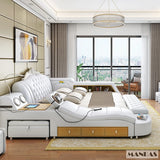 MINGDIBAO Ultimate Bed Frame Tech Smart Multifunctional Bed with Genuine Leather, Massage, USB, Bluetooth Speaker, Tatami & Safe