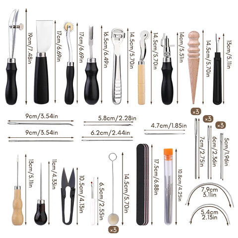 Fenrry Leather Hand Sewing Repair Polish Kit Leather Craft Tools Kit Stitching Punch Carving Work Groover Set DIY Tool Set