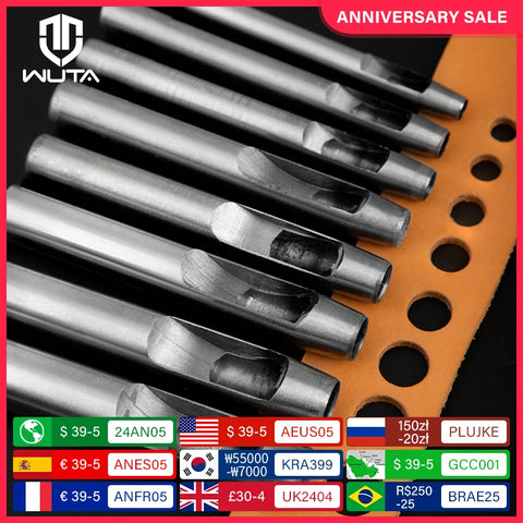 WUTA 5-15 Pcs Kit Hollow Punch Set Round Hole Punch Tool Steel Leather Craft Working for Watch Band,Fabric,Plastics,Gasket Belt