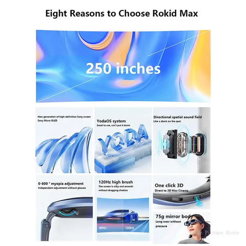 Rokid Max 3D AR Smart Virtual Glasses 215 Inch Max Screen Smart Lens 1080P FHD Micro OLED Computer Glasses for Phones/Switch/PS5