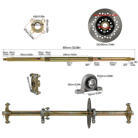 TDPRO 32" Racing Go Kart Rear Axle Kit 5" Wheels Front Steering Brake ATV Quad Go Cart