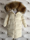Down Jacket 2023 New Baby Boys Girls Long Thickening Fur Collar Childrens Clothing Soild Warm Striped Loose Hooded