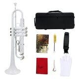 SLADE White Trumpet Professional Musical Trompeta Wind Instrument with Mouthpiece Glove Cleaning Cloth Strap Case Best Trumpette