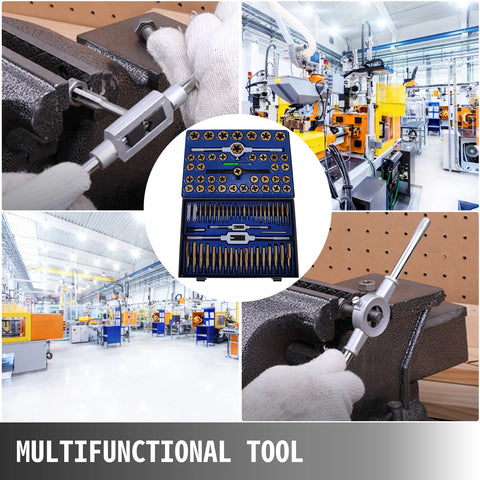 VEVOR Tap and Die Set 86PCS 110PCS Tungsten Steel Titanium Hand Threading Tool with Wrench Screwdriver for Repairing Cutting