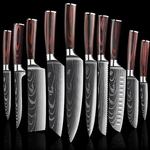 Professional Kitchen Knives Chef Cleaver Meat Wood Handle Japanese Knife Slicing Bread Fruit Fish BBQ Butcher Boning Knife Set