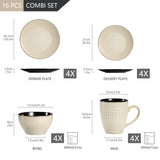 VANCASSO GUTO 16/32/48 Piece Beige Embossed Stoneware Tableware Set with Dinner/Dessert Plate/Soup Bowl/Mug Service for 4/8/12