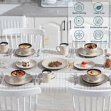 VANCASSO GUTO 16/32/48 Piece Beige Embossed Stoneware Tableware Set with Dinner/Dessert Plate/Soup Bowl/Mug Service for 4/8/12